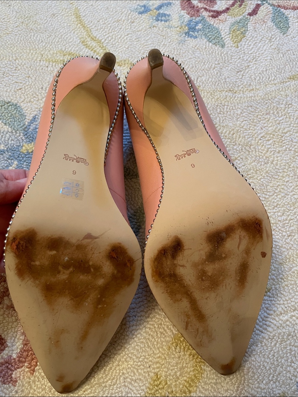 Coach Pink Pointed Toe Pumps with Studded Trim - Picture 8 of 9